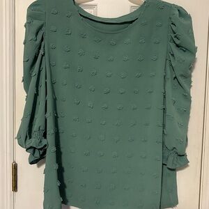 Green Textured Blouse with Puff Sleeves